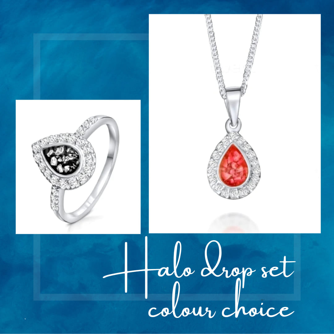 SK Halo drop ring and pendant set - 925 sterling silver