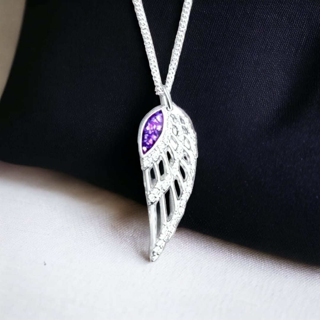 angel wing memorial jewellery with ashes 