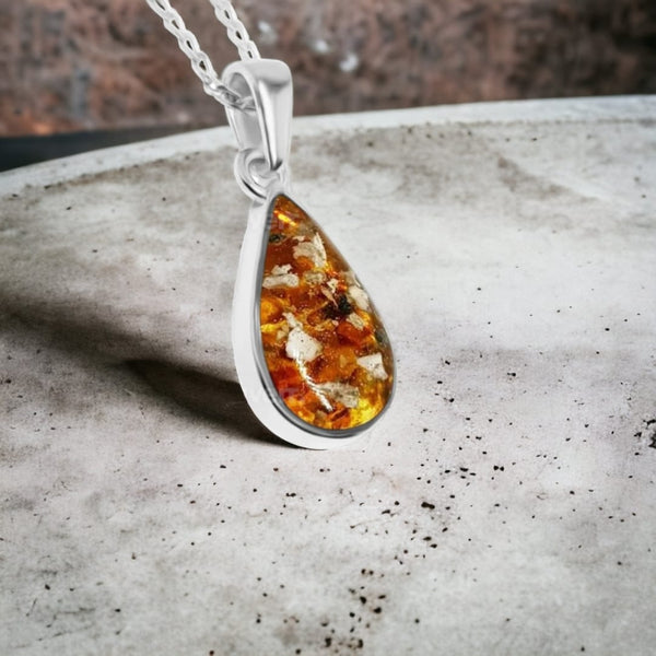 Gold Plated 925 Sterling Silver Baltic Cherry Amber Pendant