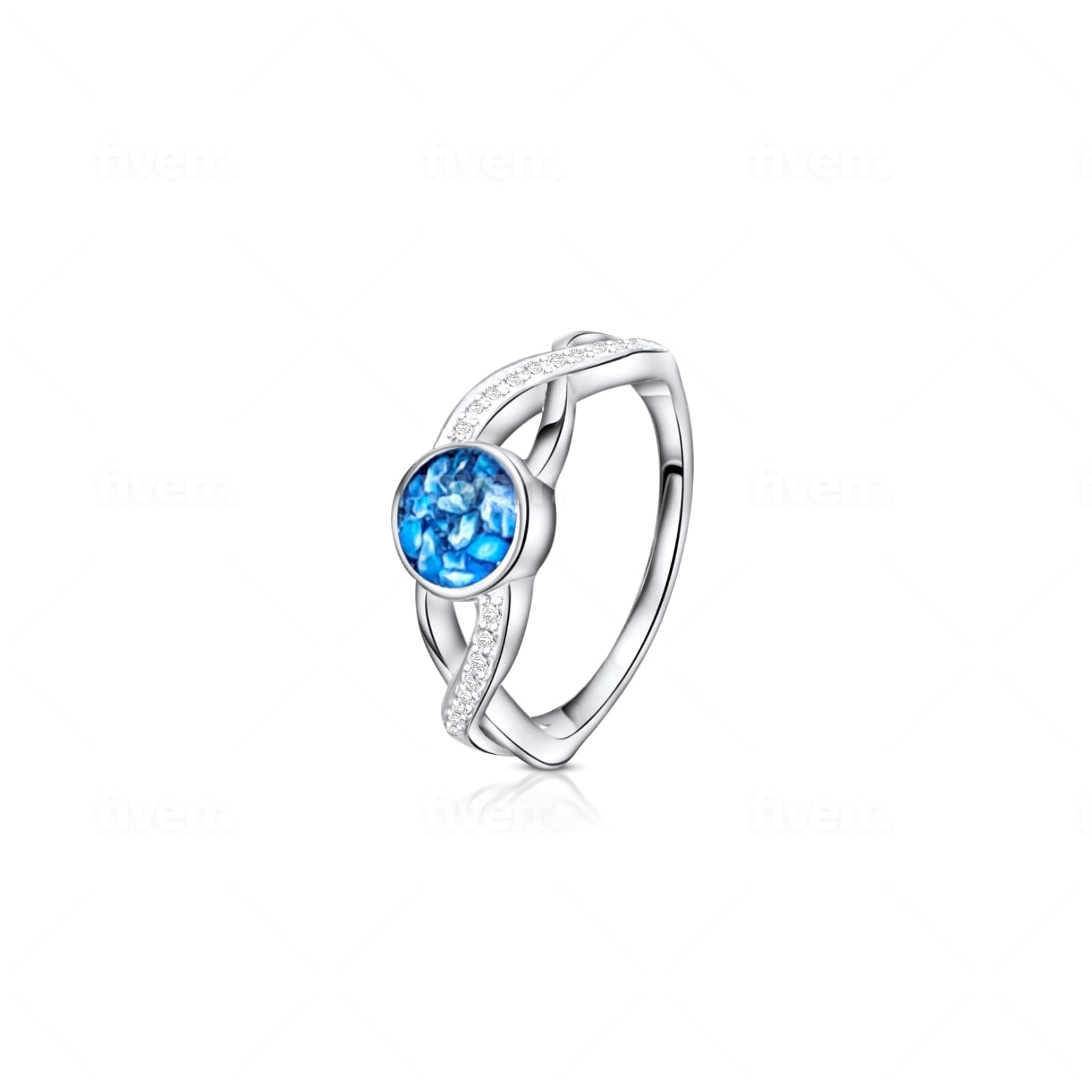 SK - Unique Crystal round - 925 sterling silver ashes ring - 10-12 weeks.