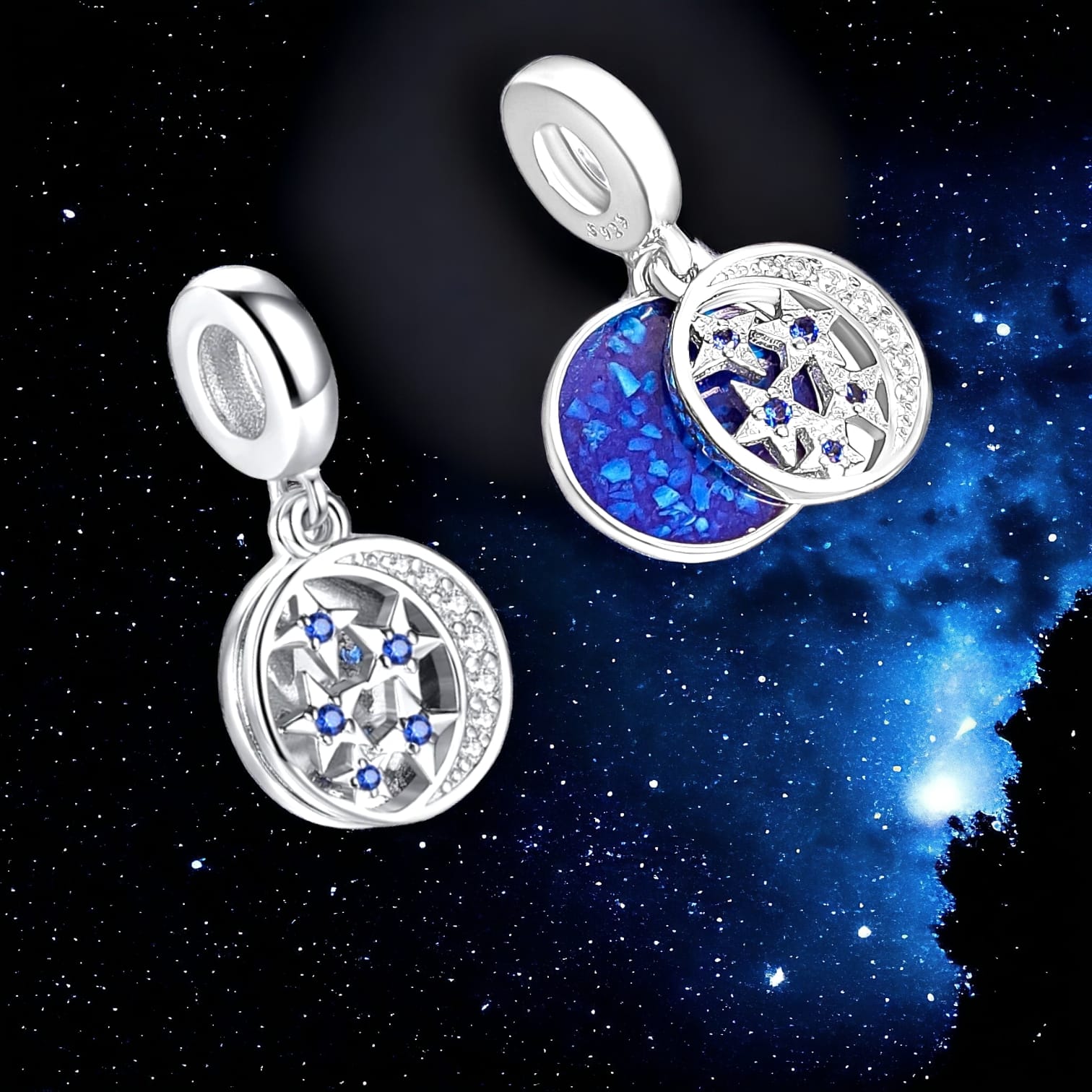 Moon and stars charm for Pandora style bracelet - 3 weeks special introductory price