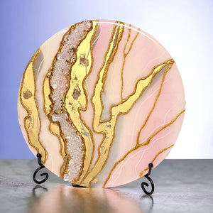 Large pink white and gold ashes geode art - only one - see video.