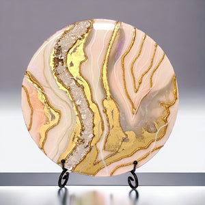 Large hint of peach white gold ashes geode art - only one