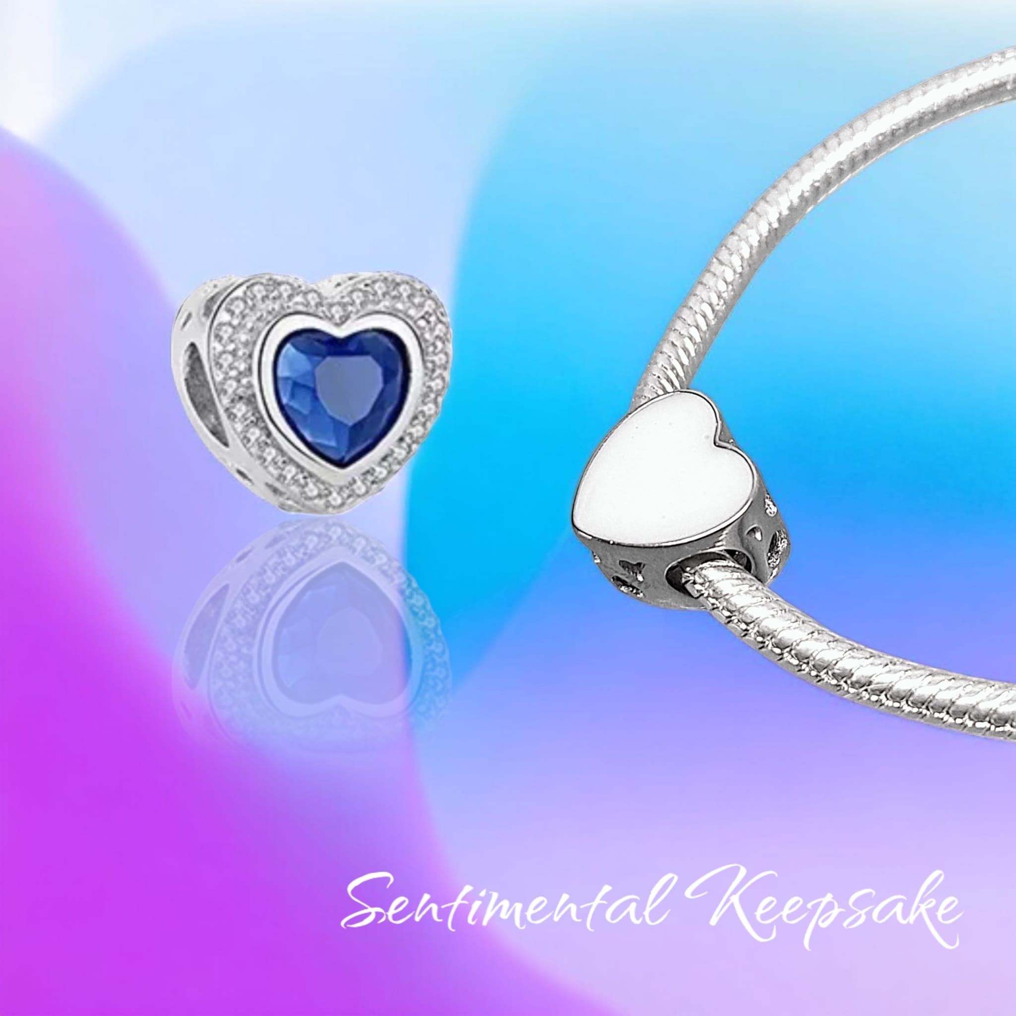 SK -  Empowering Heart Breastmilk charm  (blue crystal) bead 2 weeks