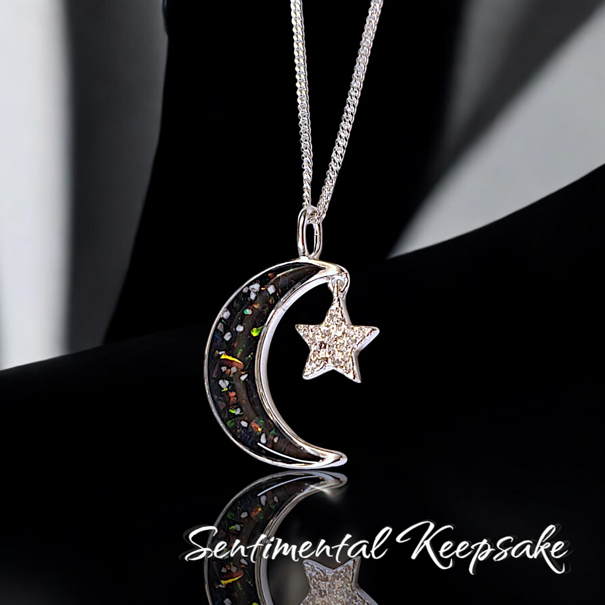 moon and stars cremation pendant ashes hair or fur keepsake jewellery