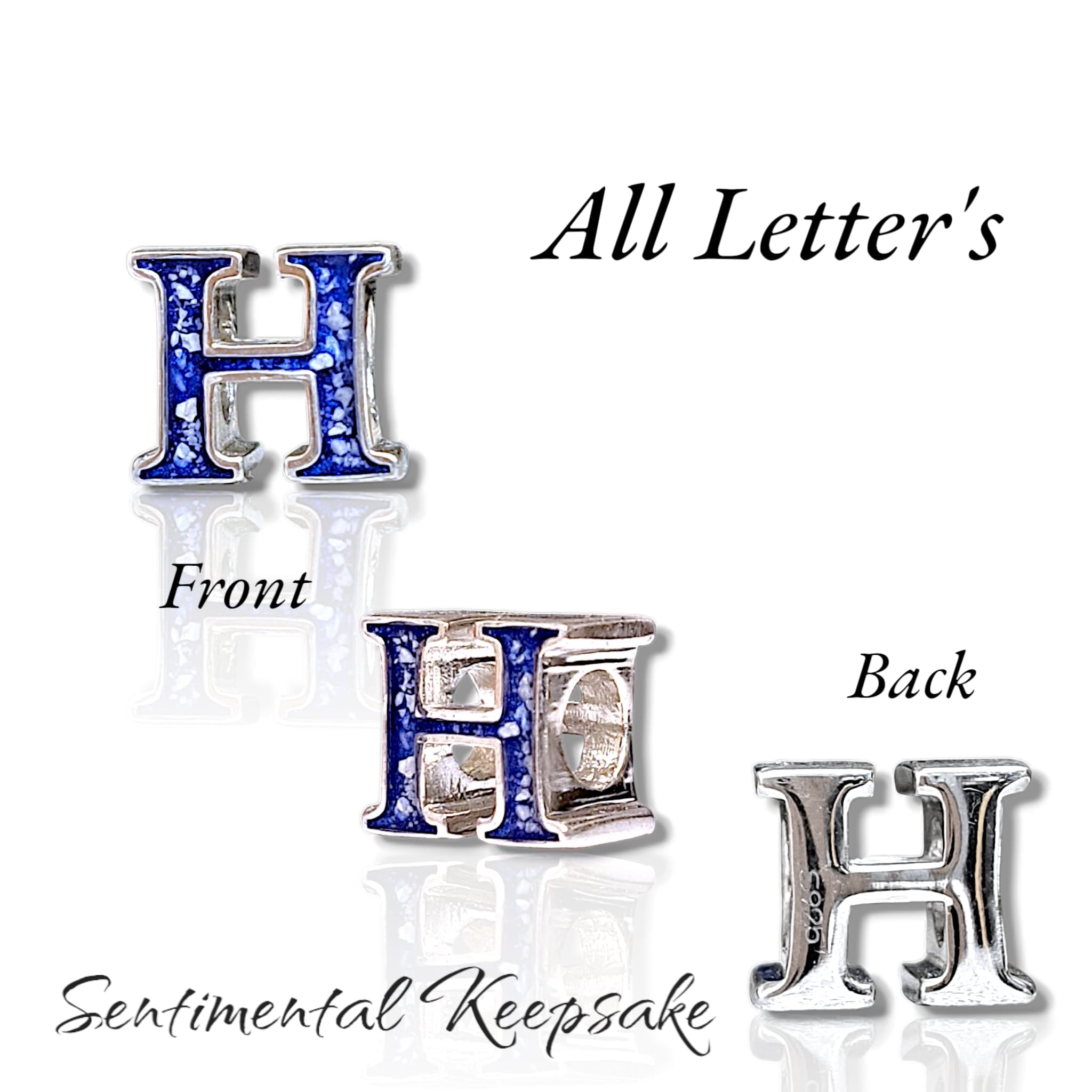 Pandora Compatible Ashes Charm Beads - SK - Alphabet Collection (ALL Letters)  See Video -one or 3 for 2