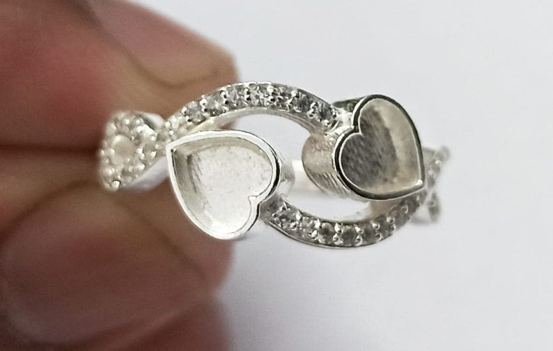 SK double heart 925 Sterling Solid Silver ashes ring