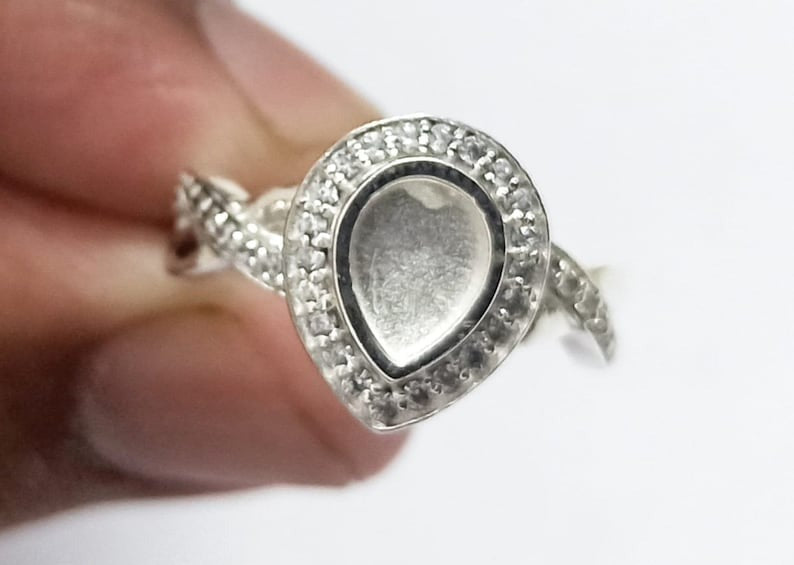 Speciality ring - Halo pear shape  - 925 sterling silver memorial ring SEE VIDEO. 11 weeks