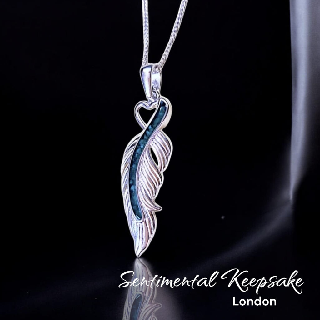 Memorial cremation ashes jewellery feather designs