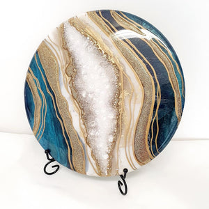 Stunning teal and gold geode for ashes (12" round) SEE VIDEO introductory offer - fast turn around