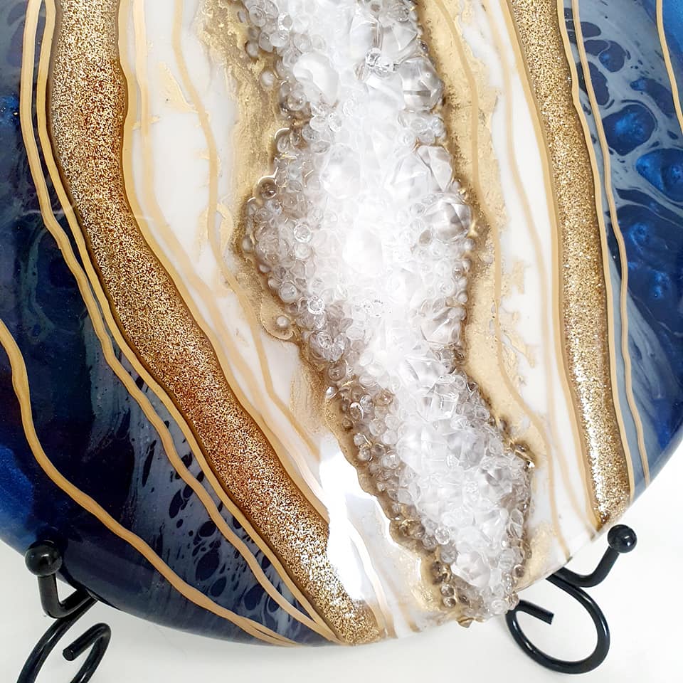 Midnight and gold geode for ashes 10"