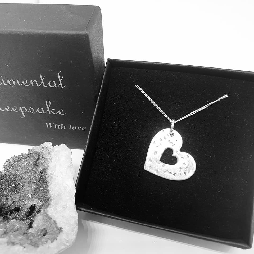 SK - Hugo's  heart - Ashes into silver - beautiful SEE VIDEO, - no need to remove it while showering ECO FRIENDLY PRODUCT fine silver