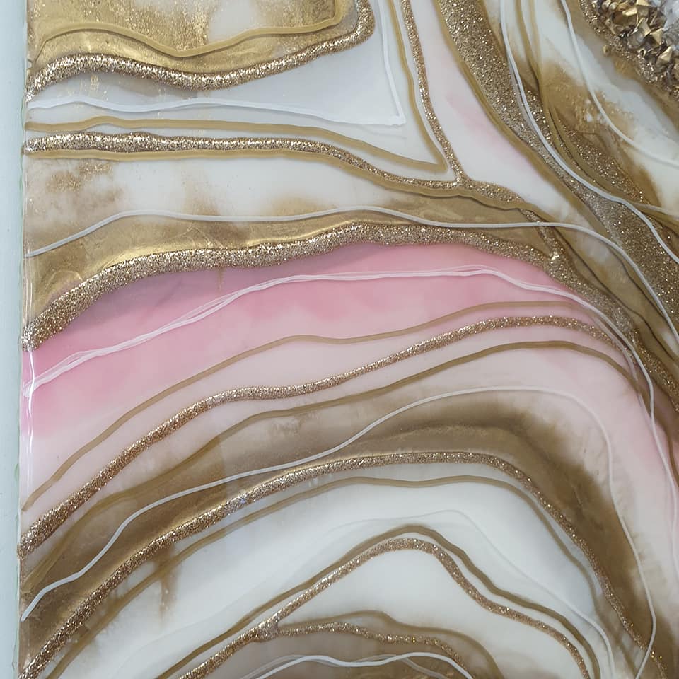 stunning Pink white and gold cremation keepsake geode  - SALE