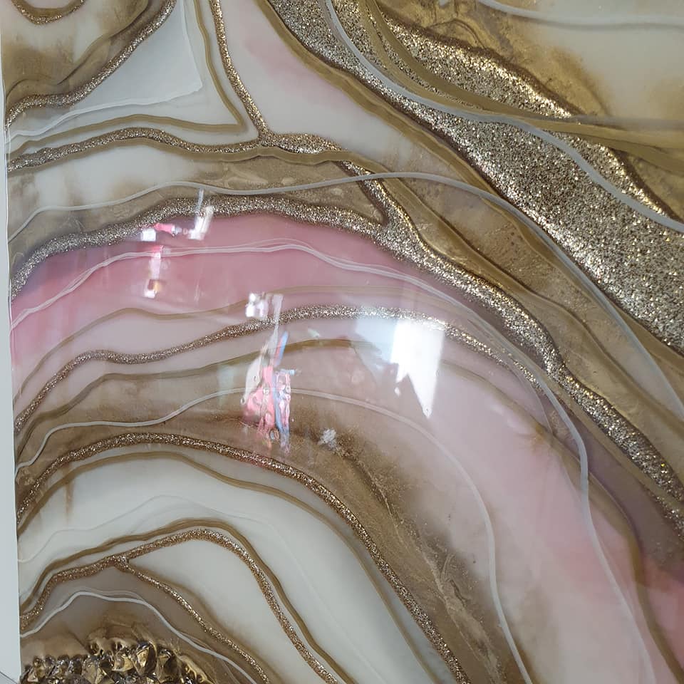 stunning Pink white and gold cremation keepsake geode  - SALE