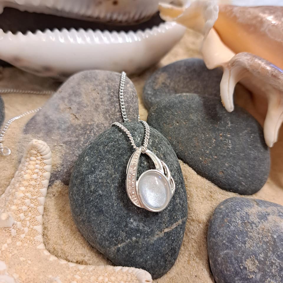 Unique cz Breastmilk pendant. (glass domed colour choice)