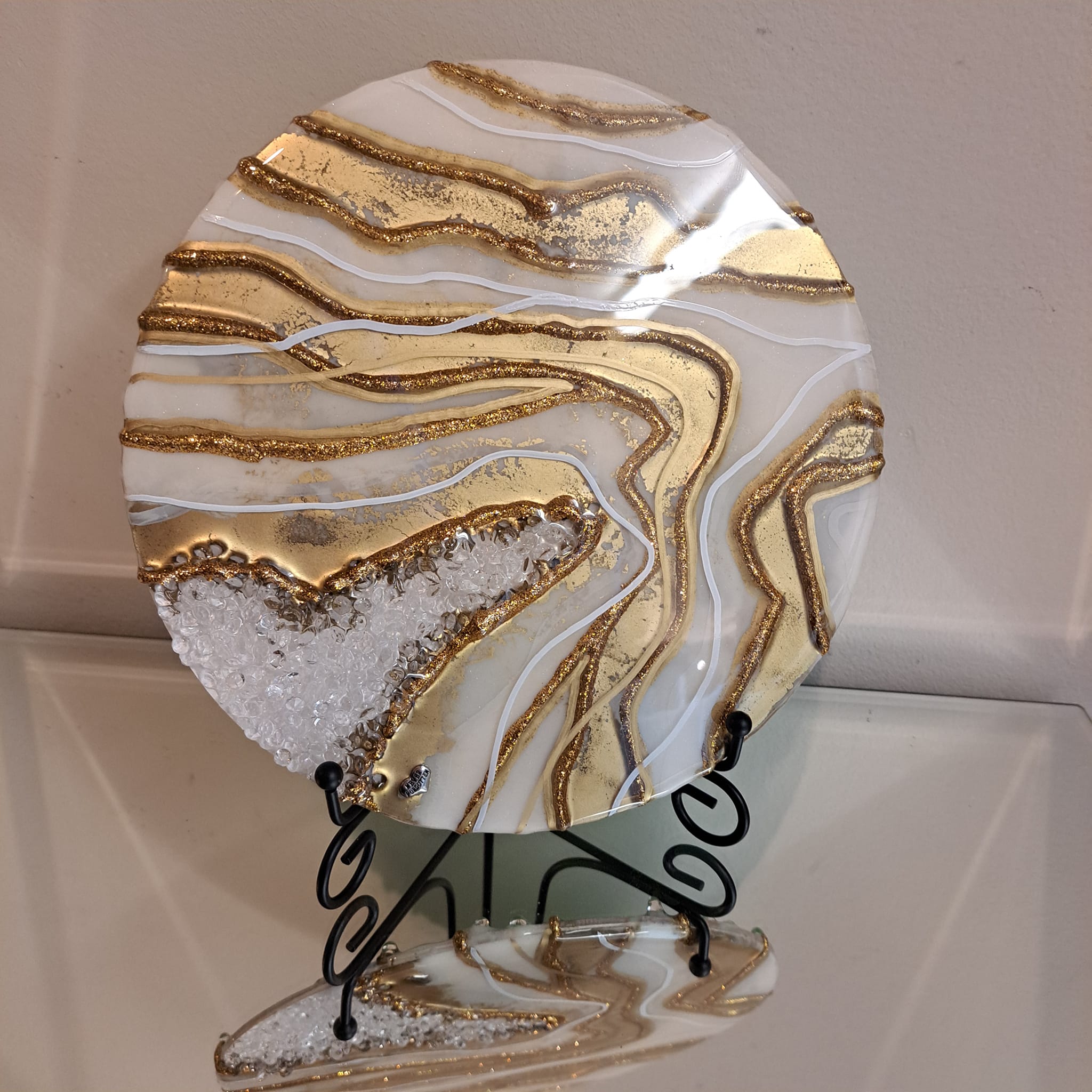 Signature white and gold ashes geode art - only one - see video.