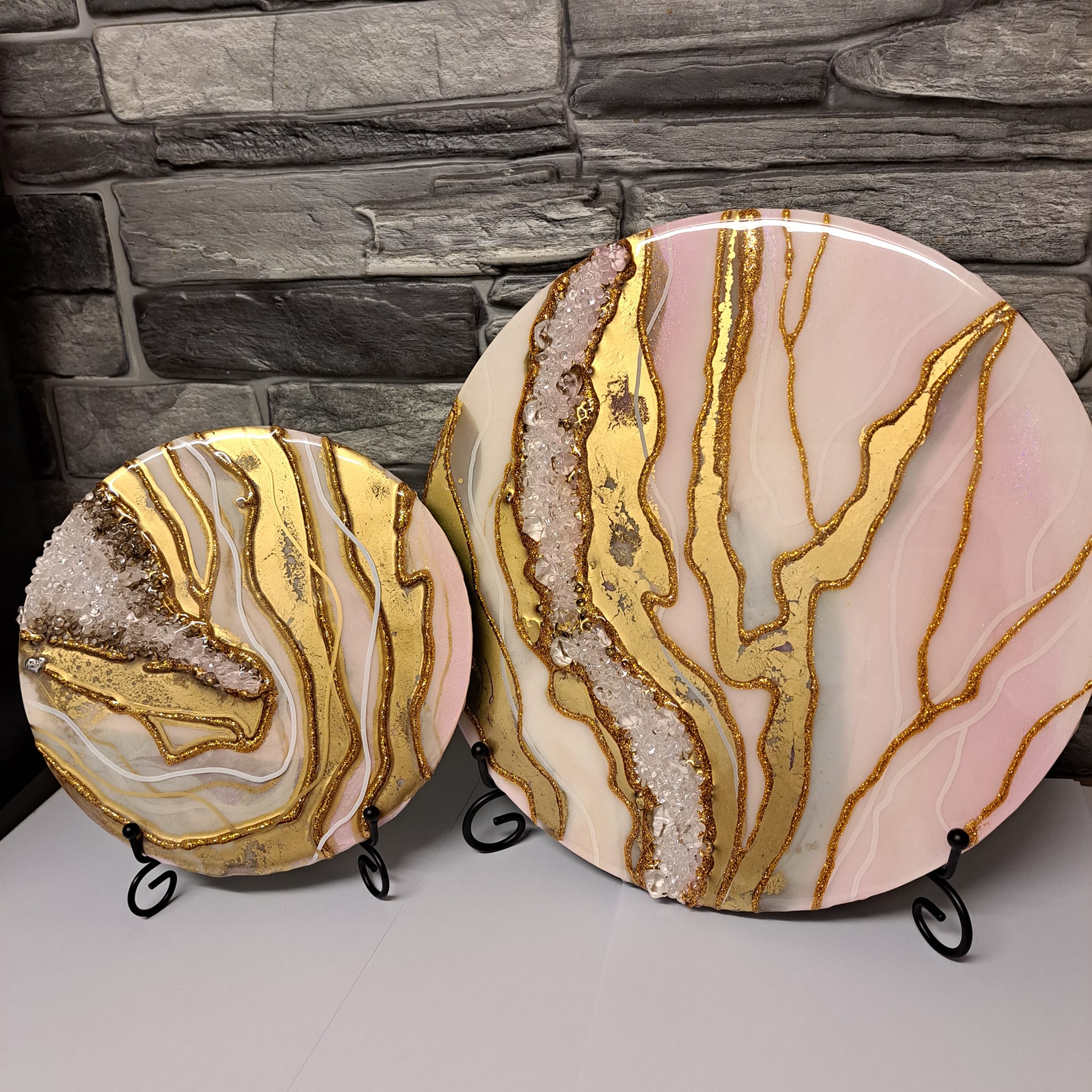 Large pink white and gold ashes geode art - only one - see video.