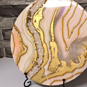 Large hint of peaches and cream, white gold ashes geode art - only one - see video.