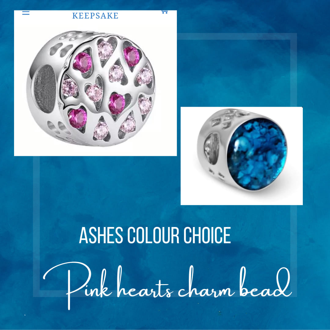 pink hearts ashes charm bead - resin colour choice, 2-4 week